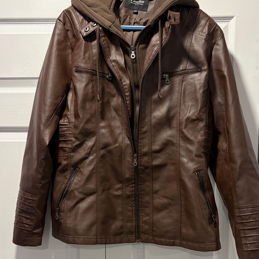 Stylish Brown Leather Jacket with Hood
